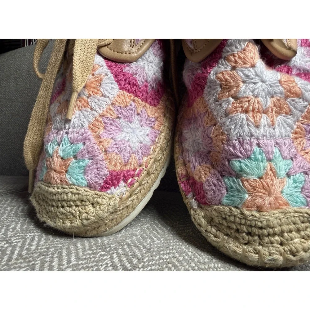 Copper Key Crochet Espadrille Sneakers Multi Granny Square Pink Orange‎ Size 8M
